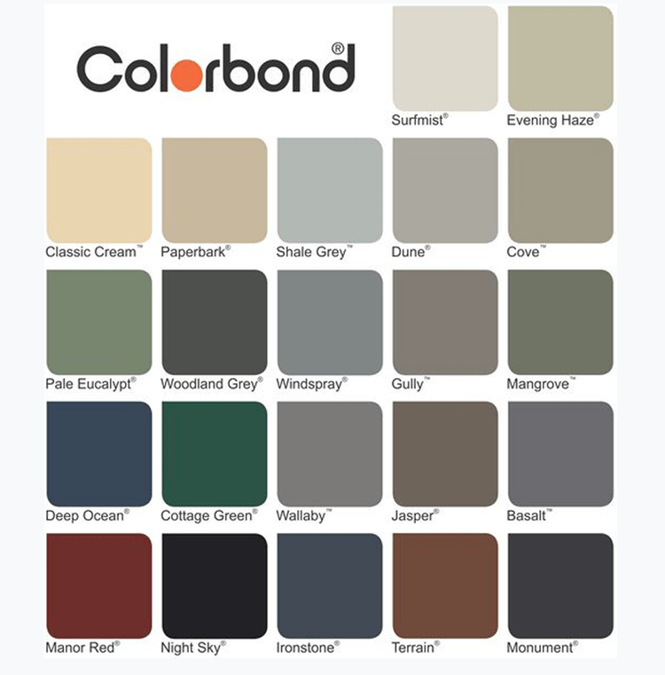 Colorbond Roofing Colour Chart — Roofing Services in Winnellie, NT